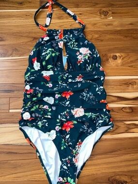 Cupshe Teal Floral Halter One-Piece Swimsuit